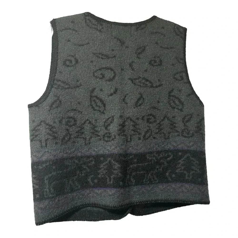 Wool Vest ALPS Vinage Green and Black Patterned Vest w/ Moose Size Med - Picture 2 of 5